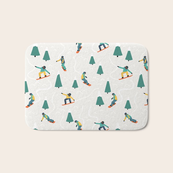 Snowboarding Illustration Pattern Bath Mat Gallery Image 1