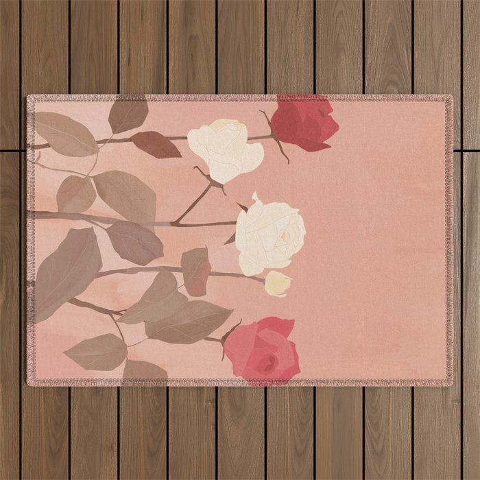 White and Red Roses Outdoor Rug Gallery Image 1