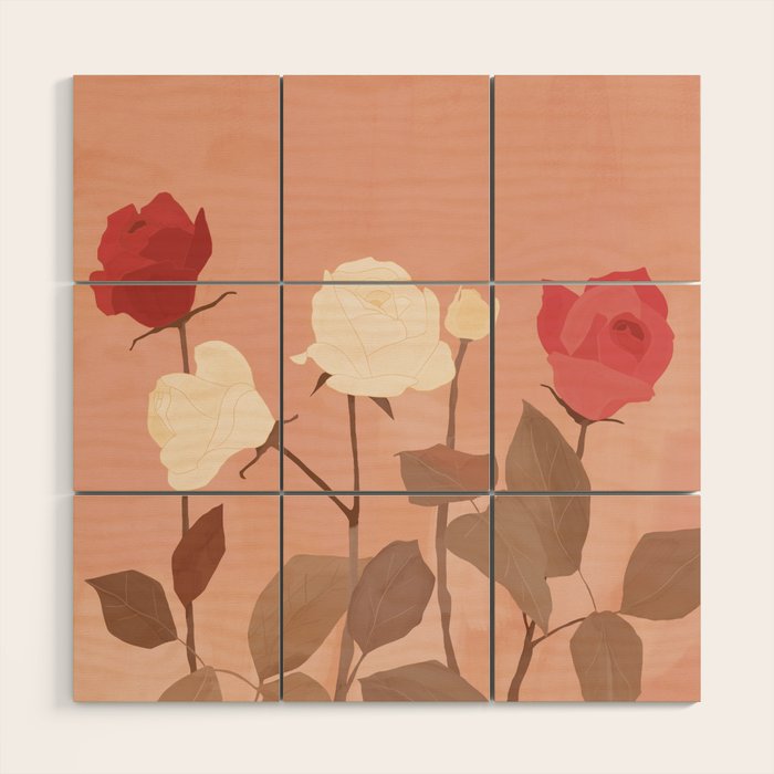 White and Red Roses Wood Wall Art Gallery Image 1