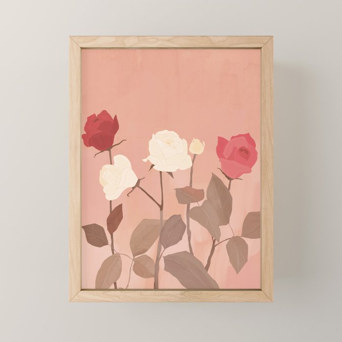 White and Red Roses Mini Art Print Gallery Image 1