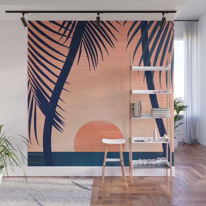 Sunset Palms - Peach Navy Palette Wall Mural Gallery Image 1
