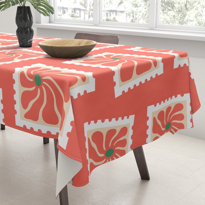 Vintage flower postage stamp pattern Tablecloth Gallery Image 3