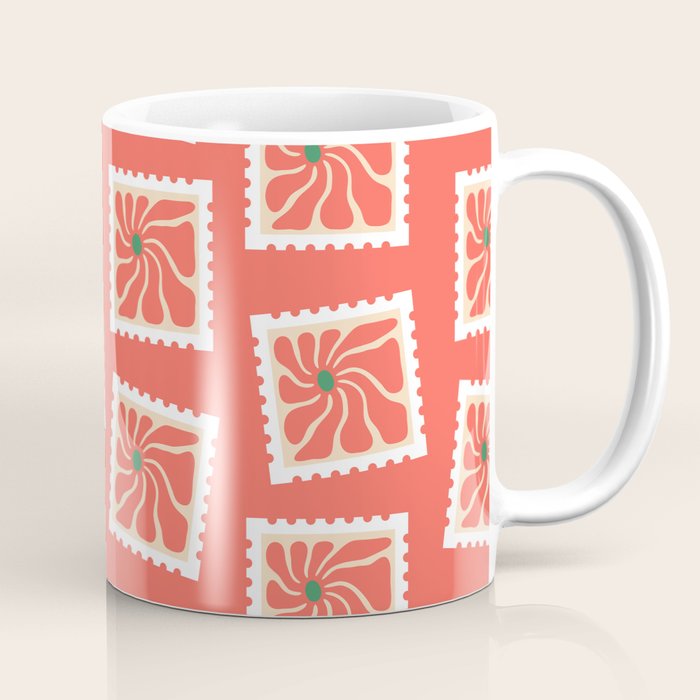 Vintage flower postage stamp pattern Coffee Mug Gallery Image 1