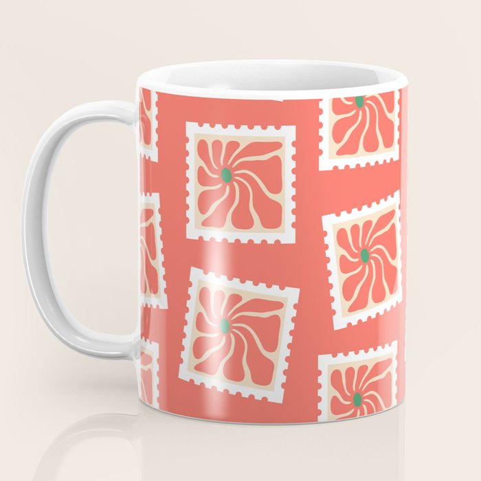 Vintage flower postage stamp pattern Coffee Mug Gallery Image 3
