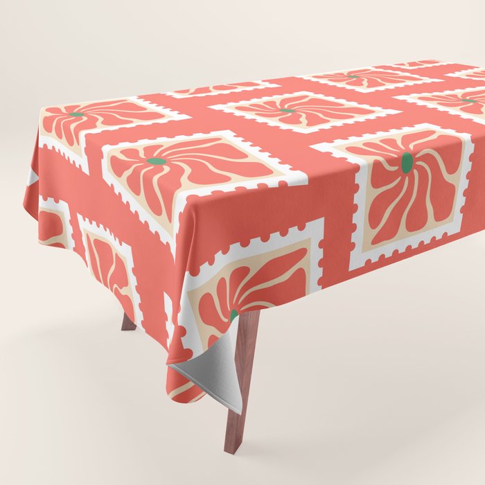 Vintage flower postage stamp pattern Tablecloth Gallery Image 1