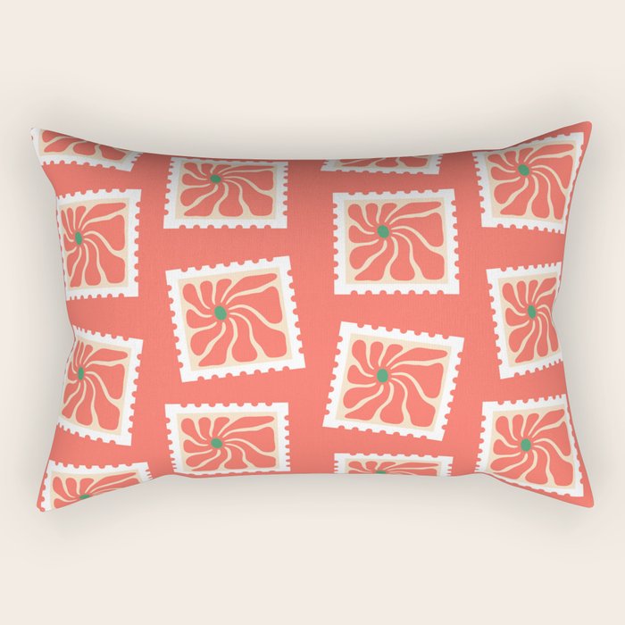 Vintage flower postage stamp pattern Rectangular Pillow Gallery Image 2