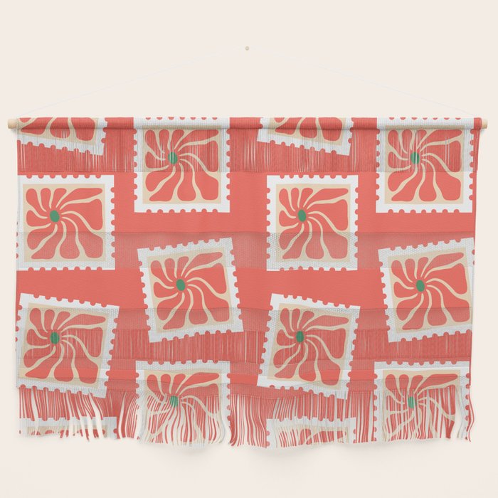 Vintage flower postage stamp pattern Wall Hanging Gallery Image 1
