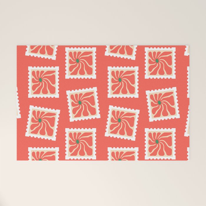 Vintage flower postage stamp pattern Welcome Mat Gallery Image 1