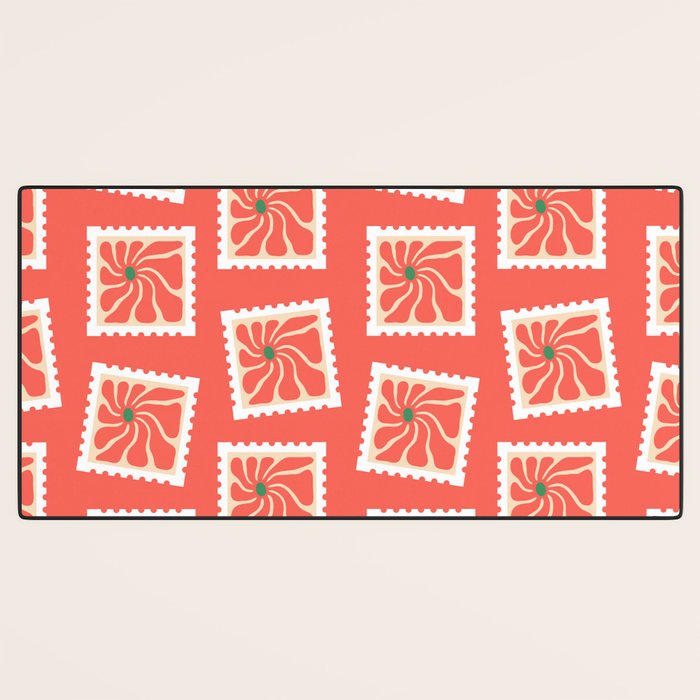 Vintage flower postage stamp pattern Desk Mat Gallery Image 3