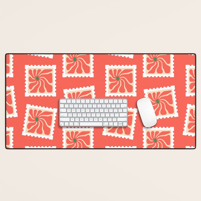 Vintage flower postage stamp pattern Desk Mat Gallery Image 1