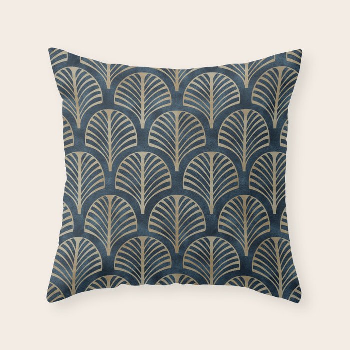 Art Deco, Decorative Fan Leaves Throw Pillow Gallery Image 1