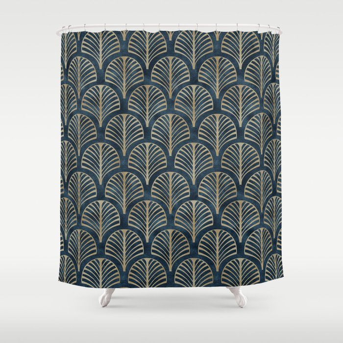 Art Deco, Decorative Fan Leaves Shower Curtain Gallery Image 1