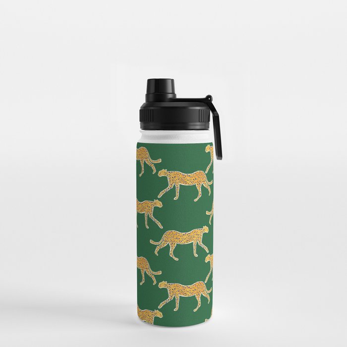 Tropical Animal Print Green Cheetah Illustration Water Bottle Gallery Image 2