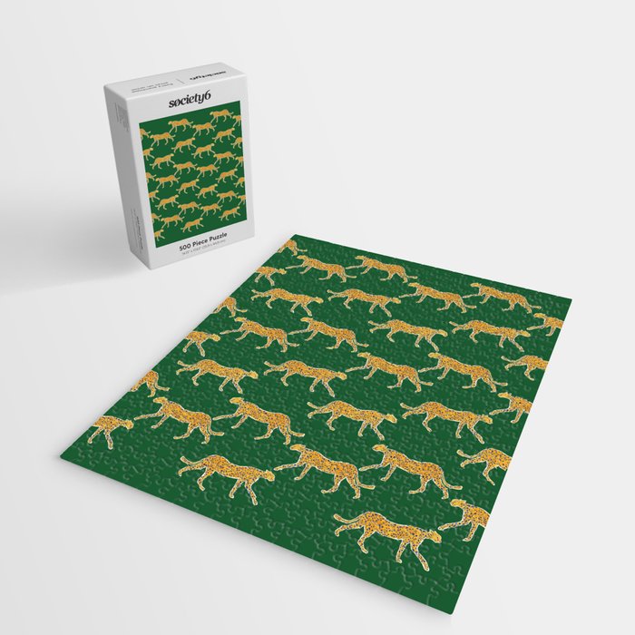 Tropical Animal Print Green Cheetah Illustration Jigsaw Puzzle Gallery Image 2