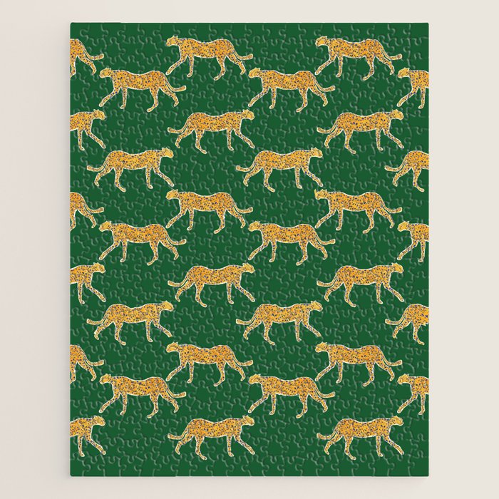 Tropical Animal Print Green Cheetah Illustration Jigsaw Puzzle Gallery Image 1