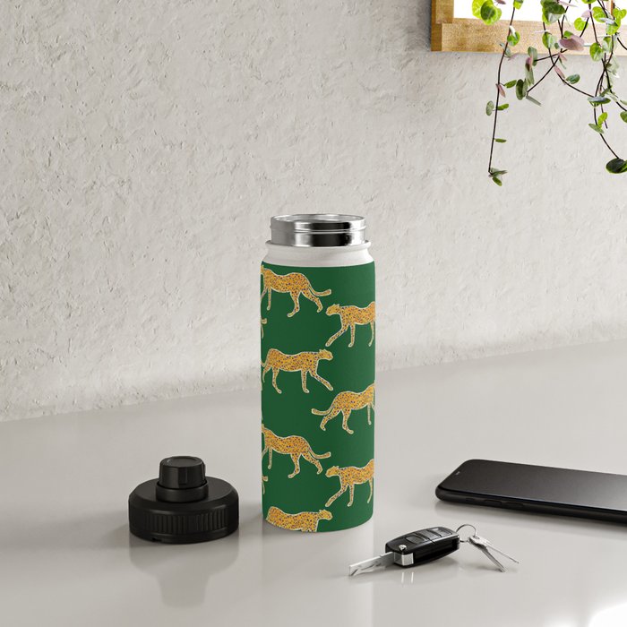 Tropical Animal Print Green Cheetah Illustration Water Bottle Gallery Image 4