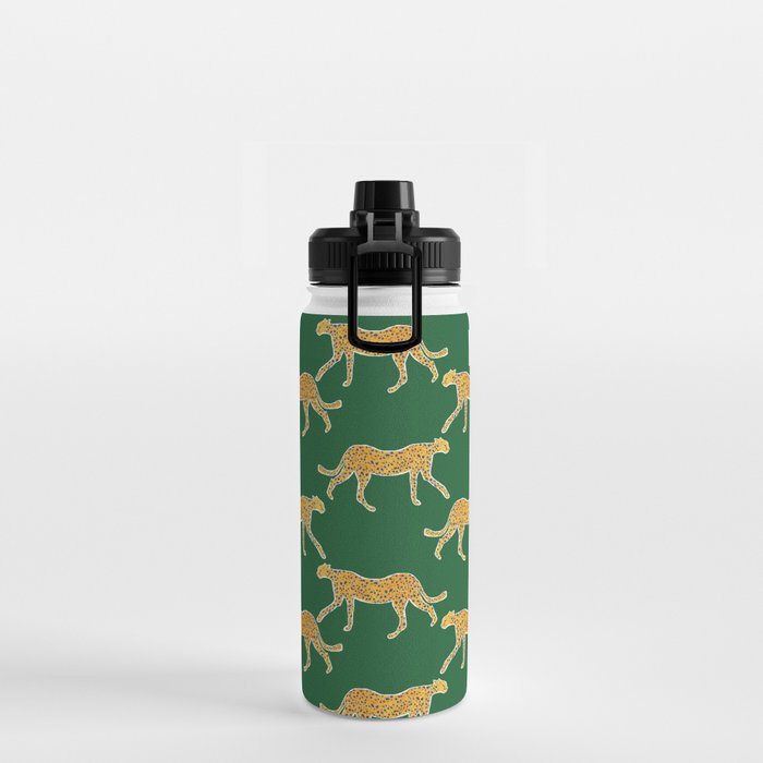 Tropical Animal Print Green Cheetah Illustration Water Bottle Gallery Image 2