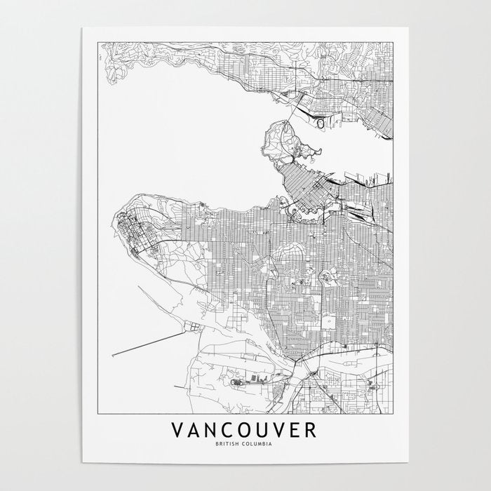 Vancouver White Map Poster Gallery Image 4