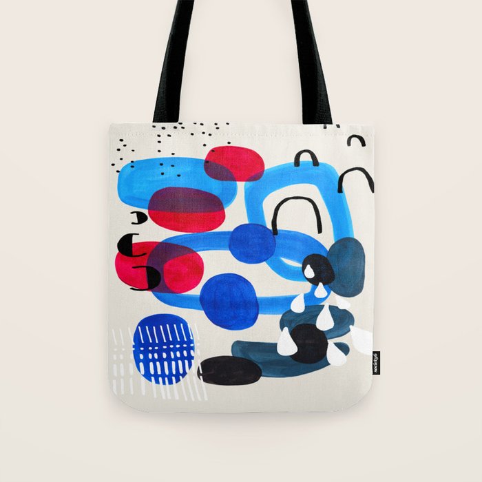 Mid Century Modern Abstract Colorful Art Patterns Ocean Blue Turquoise Grey Tote Bag Gallery Image 1