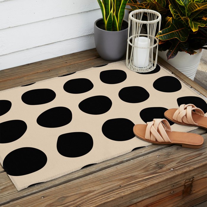 Irregular Polka Dots black and cream Outdoor Rug Gallery Image 2