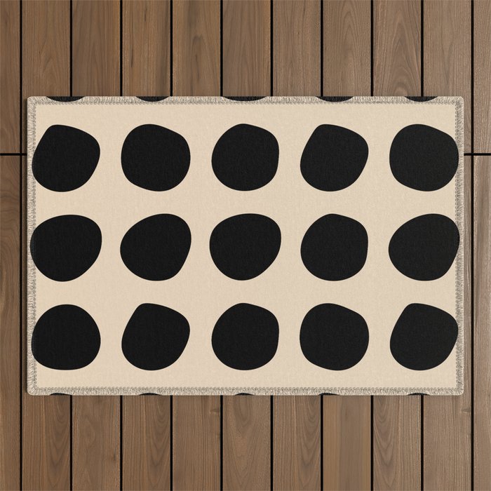 Irregular Polka Dots black and cream Outdoor Rug Gallery Image 1