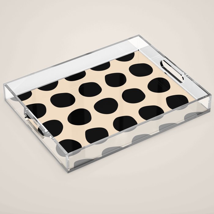 Irregular Polka Dots black and cream Acrylic Tray Gallery Image 1