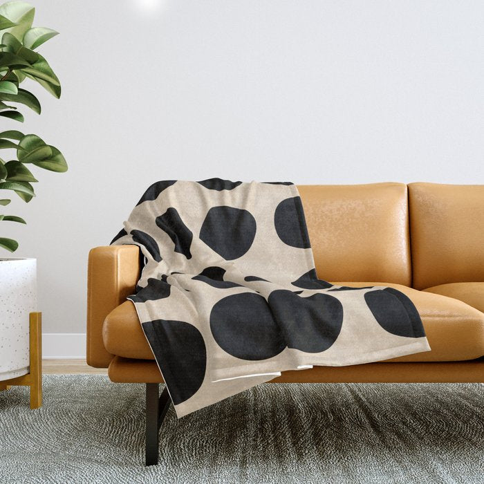Irregular Polka Dots black and cream Throw Blanket Gallery Image 1