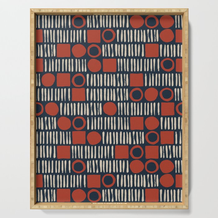 Red & Blue Hand-drawn Pattern #2 Serving Tray Gallery Image 1