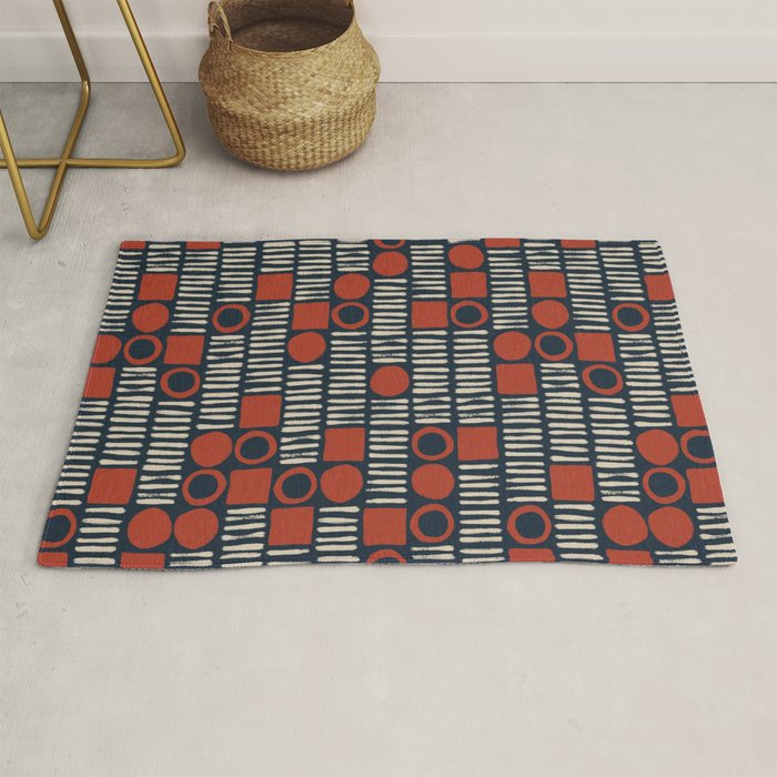 Red & Blue Hand-drawn Pattern #2 Rug Gallery Image 1