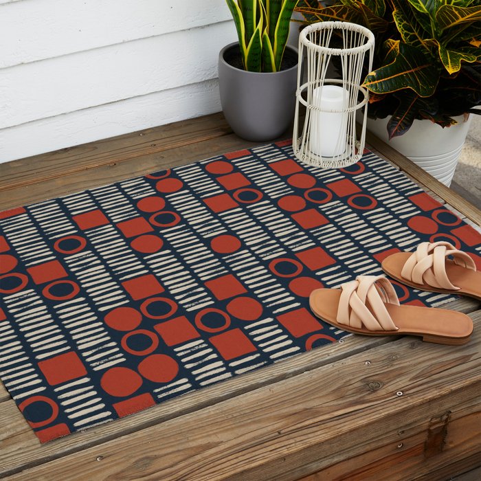 Red & Blue Hand-drawn Pattern #2 Outdoor Rug Gallery Image 2