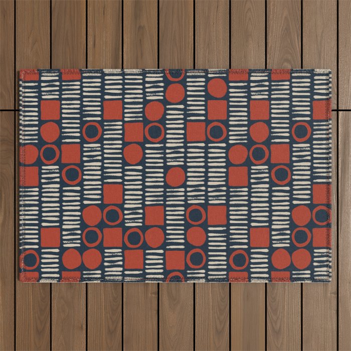 Red & Blue Hand-drawn Pattern #2 Outdoor Rug Gallery Image 1