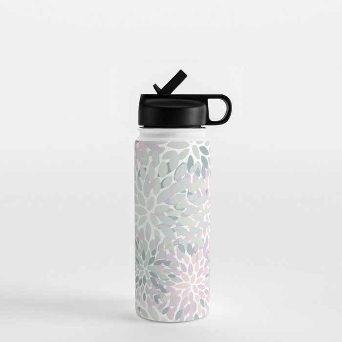 Festive, Floral Prints, Pink and Green, Modern Print Art Water Bottle Gallery Image 1
