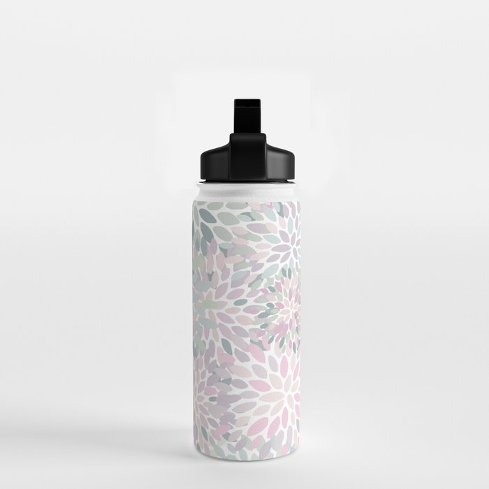 Festive, Floral Prints, Pink and Green, Modern Print Art Water Bottle Gallery Image 2