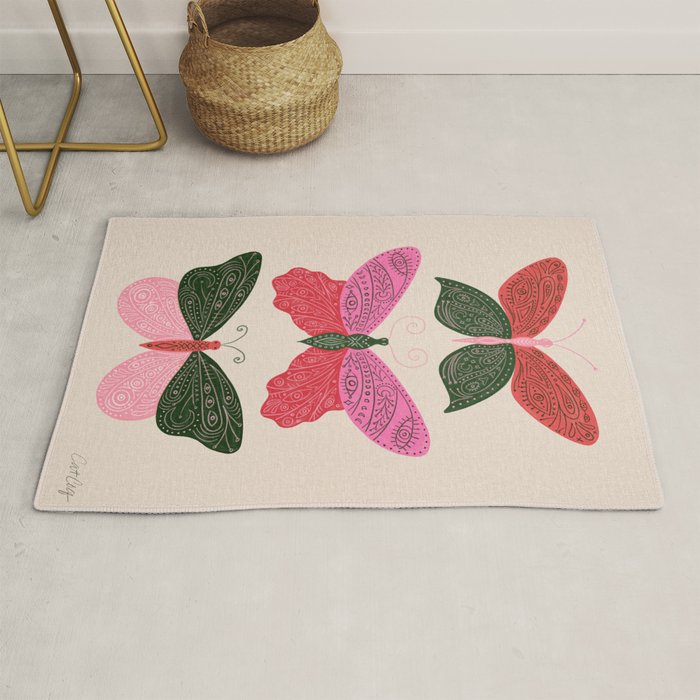 Tattooed Butterflies - Pink & Green Rug Gallery Image 1