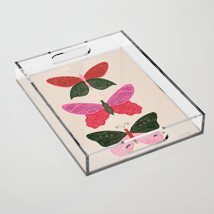 Tattooed Butterflies - Pink & Green Acrylic Tray Gallery Image 1