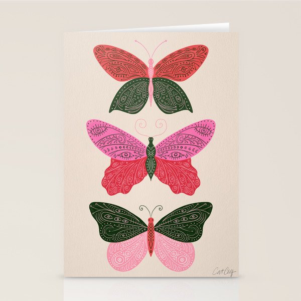 Tattooed Butterflies - Pink & Green Stationery Card Gallery Image 2