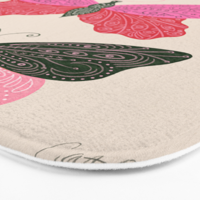 Tattooed Butterflies - Pink & Green Bath Mat Gallery Image 3