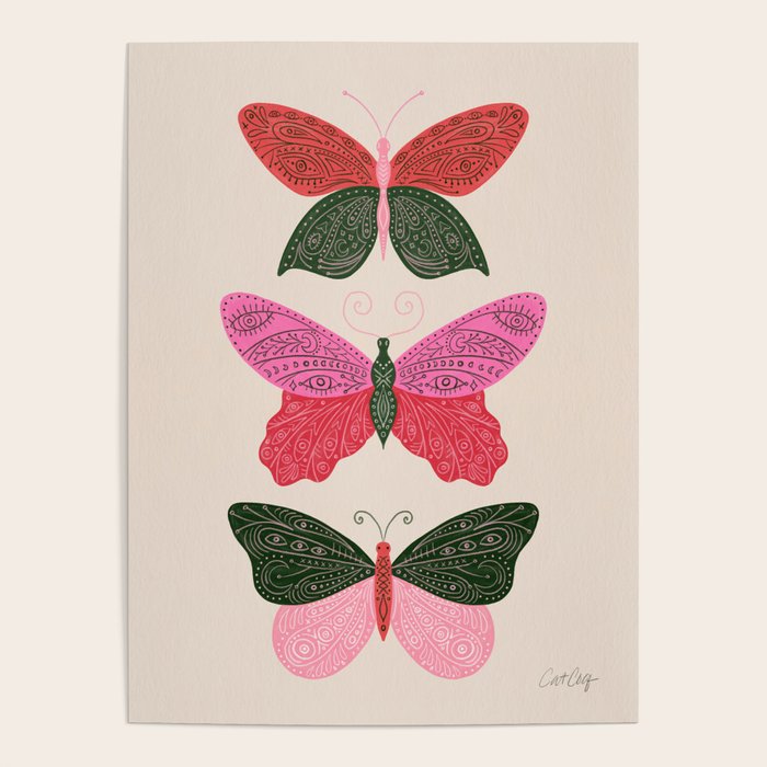 Tattooed Butterflies - Pink & Green Poster Gallery Image 4