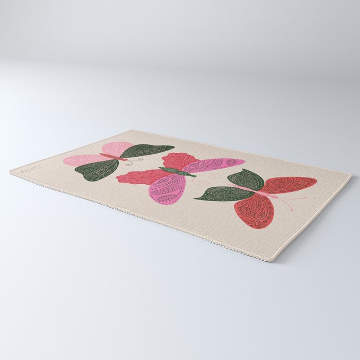 Tattooed Butterflies - Pink & Green Rug Gallery Image 3