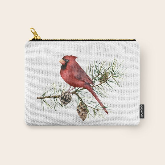 Christmas Red Cardinal Bird and Pine Watercolor Carry All Pouch Gallery Image 1