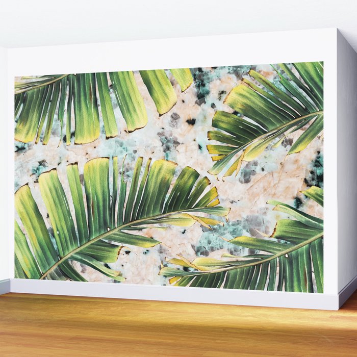 Palm leaf on marble 01 Wall Mural Gallery Image 2