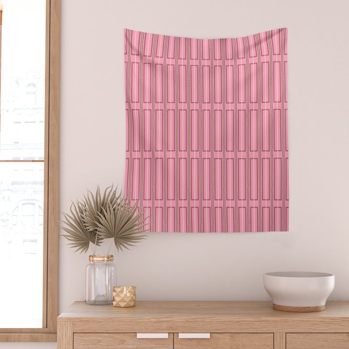 Eclectic Geometric Geo Box Striped Pattern in Pink Brown Cream Wall Tapestry Gallery Image 2