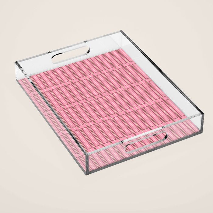 Eclectic Geometric Geo Box Striped Pattern in Pink Brown Cream Acrylic Tray Gallery Image 1