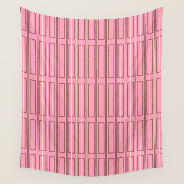 Eclectic Geometric Geo Box Striped Pattern in Pink Brown Cream Wall Tapestry Gallery Image 1