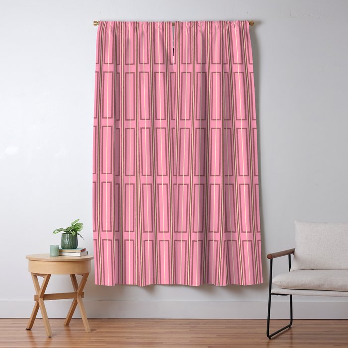 Eclectic Geometric Geo Box Striped Pattern in Pink Brown Cream Window Curtain Gallery Image 5