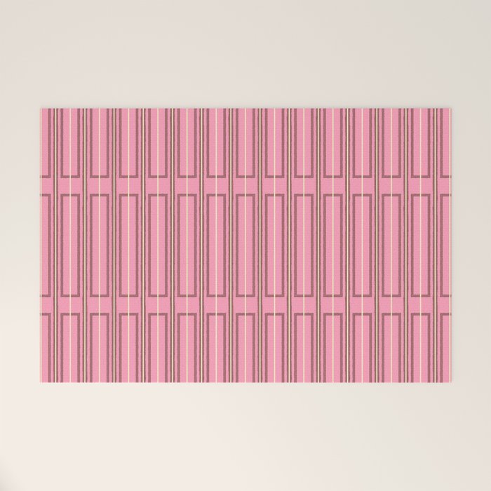 Eclectic Geometric Geo Box Striped Pattern in Pink Brown Cream Welcome Mat Gallery Image 1