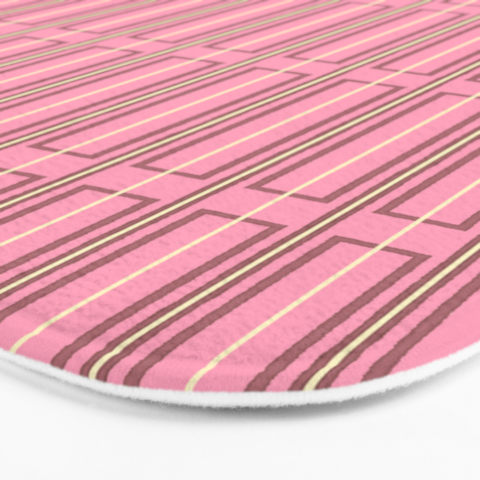 Eclectic Geometric Geo Box Striped Pattern in Pink Brown Cream Bath Mat Gallery Image 3