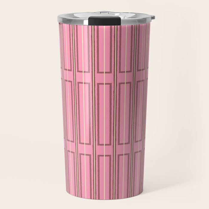 Eclectic Geometric Geo Box Striped Pattern in Pink Brown Cream Travel Mug Gallery Image 1