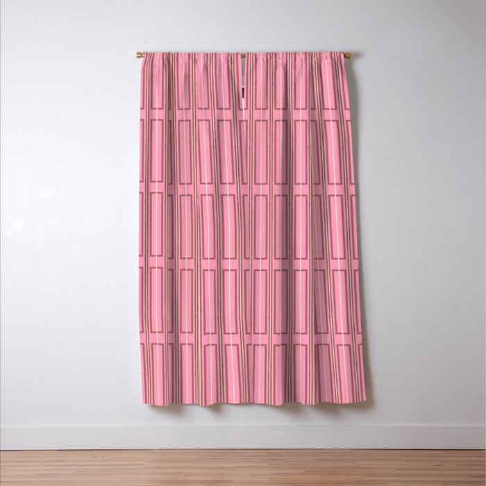 Eclectic Geometric Geo Box Striped Pattern in Pink Brown Cream Window Curtain Gallery Image 3