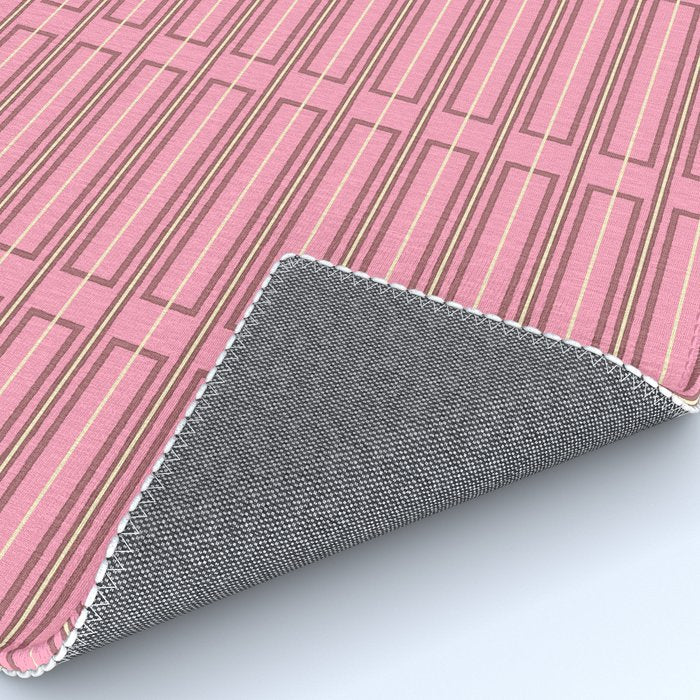 Eclectic Geometric Geo Box Striped Pattern in Pink Brown Cream Rug Gallery Image 4